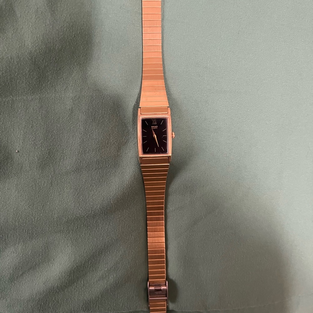 Seiko Gold Watch with Black Rectangular Dial